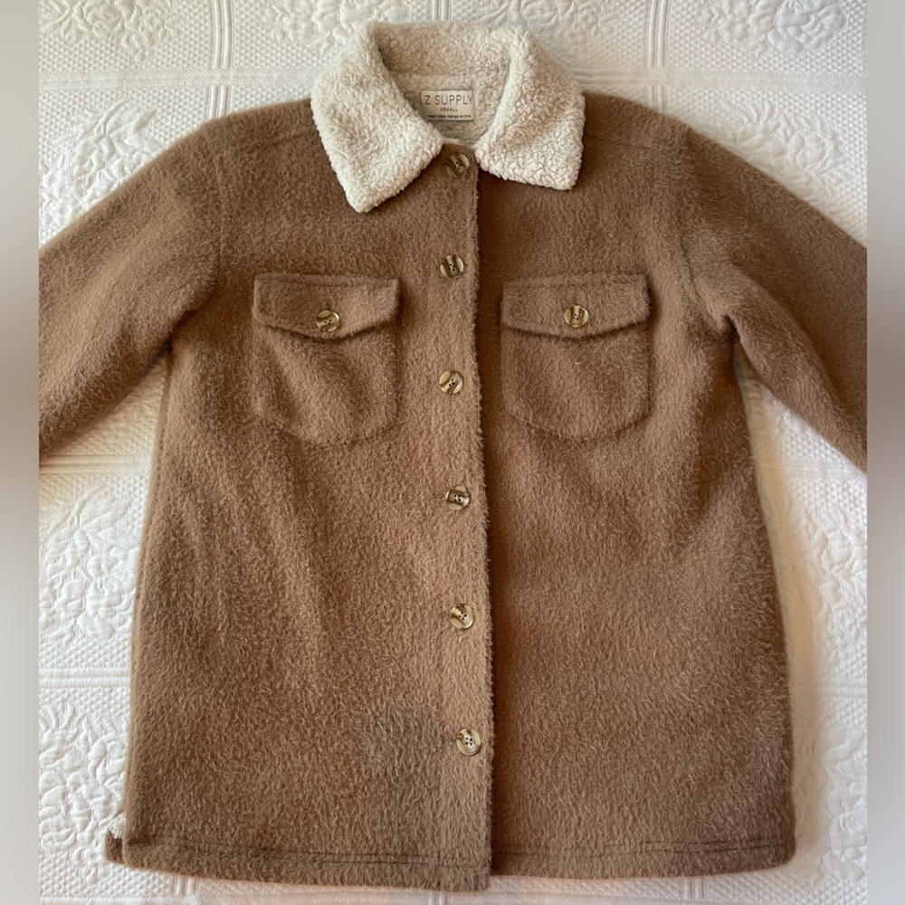 Z Supply Jordan Jacket Sweater Knit/Sherpa Campfire Tan/Brown/Cream XS - Picture 6 of 15